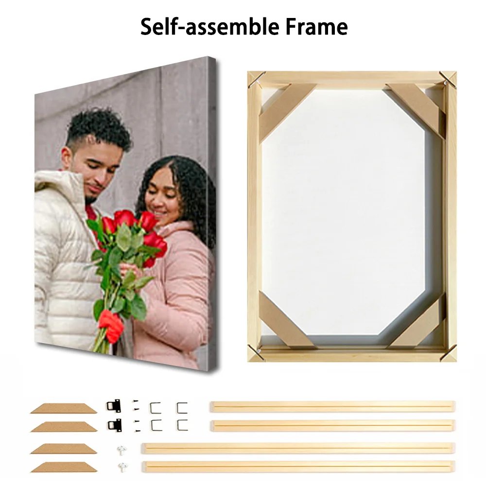 1 Pc Customized Photos on Canvas with DIY Wood Frame or frameless poster,Personalized Custom Photos for Your Lover,family,friend