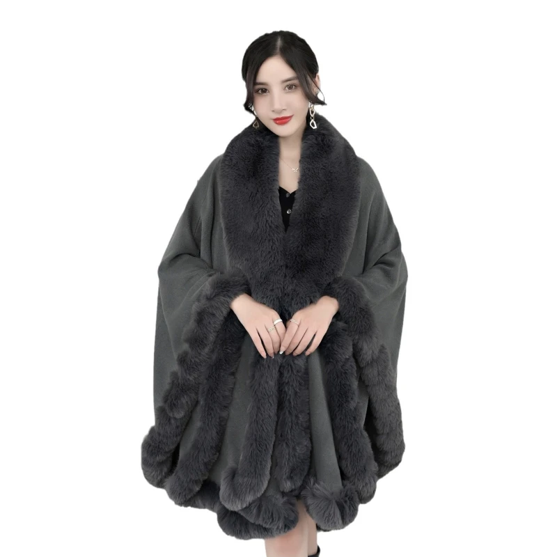 

2024 Autumn Winter Sweater Jacket Irregularly Coats Faux Otter Fur Collar Cape Knitted Cardigan Women Windbreaker Vintage Top