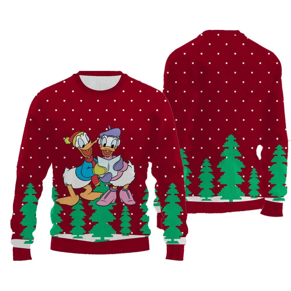 Suéter de Navidad con patrón de dibujos animados de Disney para mujer, sudadera de manga larga con cuello redondo, Jersey informal de moda Harajuku