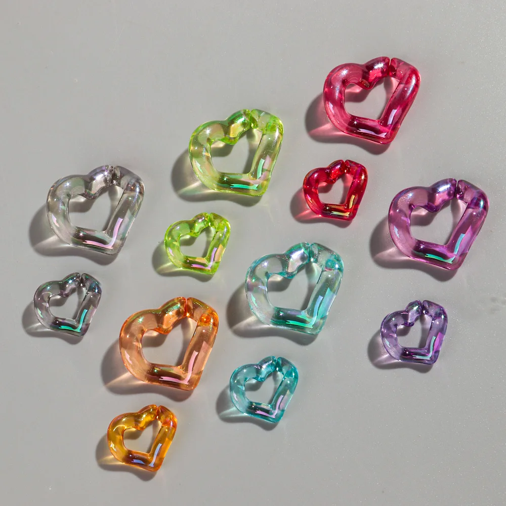 30/15 sztuk opalizujący przezroczysty akryl 19x21/28x30MM łańcuszek z ogniwami serca luźny koralik na naszyjnik bransoletka Making DIY biżuteria akcesoria
