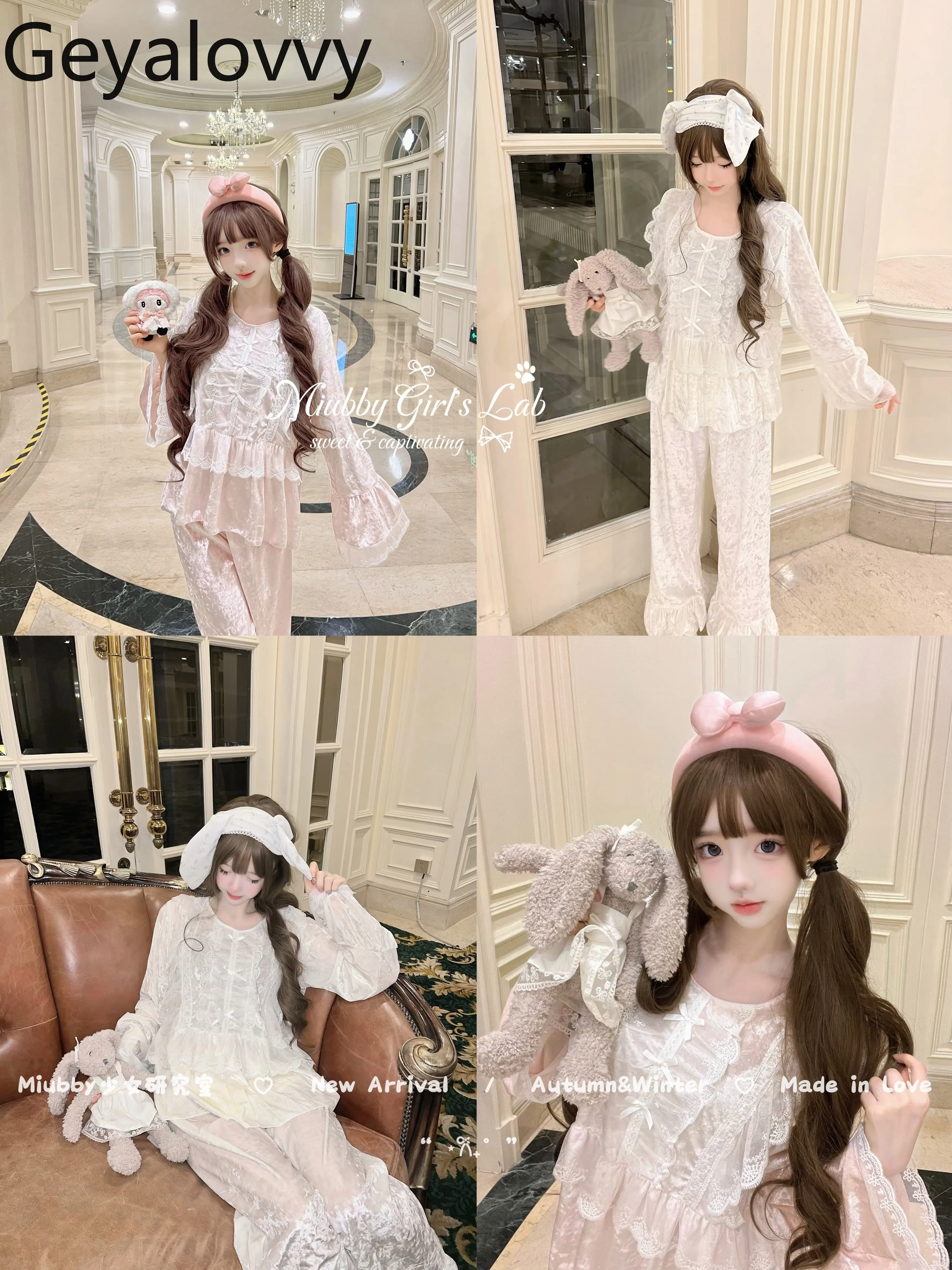

Princess Style Women's Sleepwear Lace Ruffle Gold Diamond Velvet Autumn/winter Loungewear Set Fashion Sweet and Cute Pajama Sets