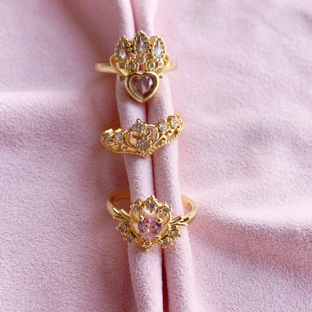 Rapunzel Crown Ring Woman Fashion Wedding Party Jewelry Accessorie Gold Plated Adjustable Crown Heart Princess Ring Gift For Her