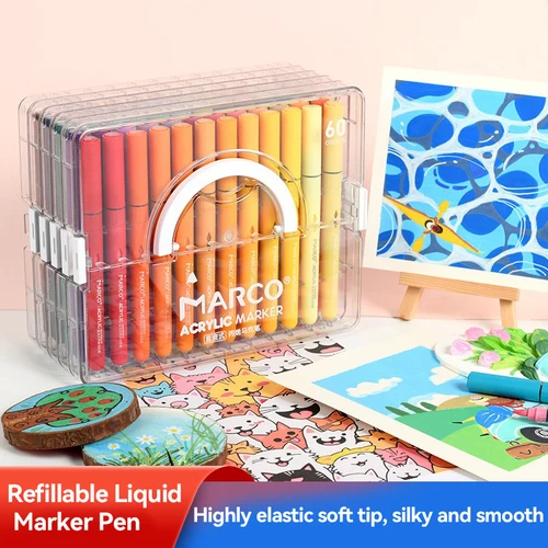 Imagen 2 del producto 24/36/60 colores/caja pincel suave juego de rotuladores acrílicos líquido directo punta de pincel Flexible estudiante Graffiti arte bolígrafos de pintura acrílica