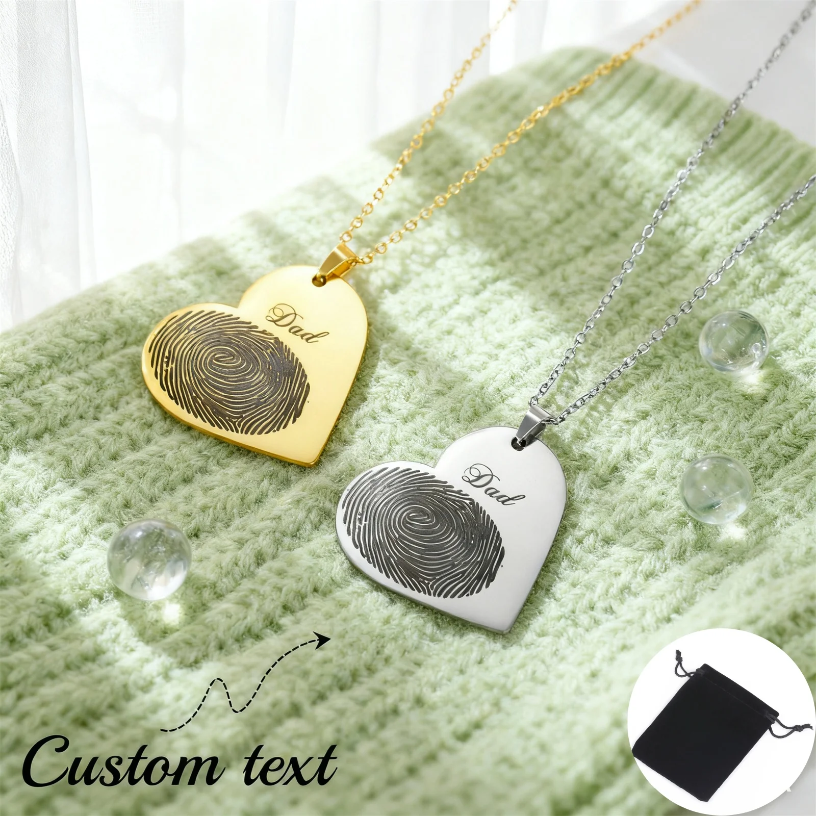 تخصيص اسم تاريخ الحب بصمة قلادة الفولاذ المقاوم للصدأ القلب بصمة زوجين سلسلة عنق مجوهرات الأسرة