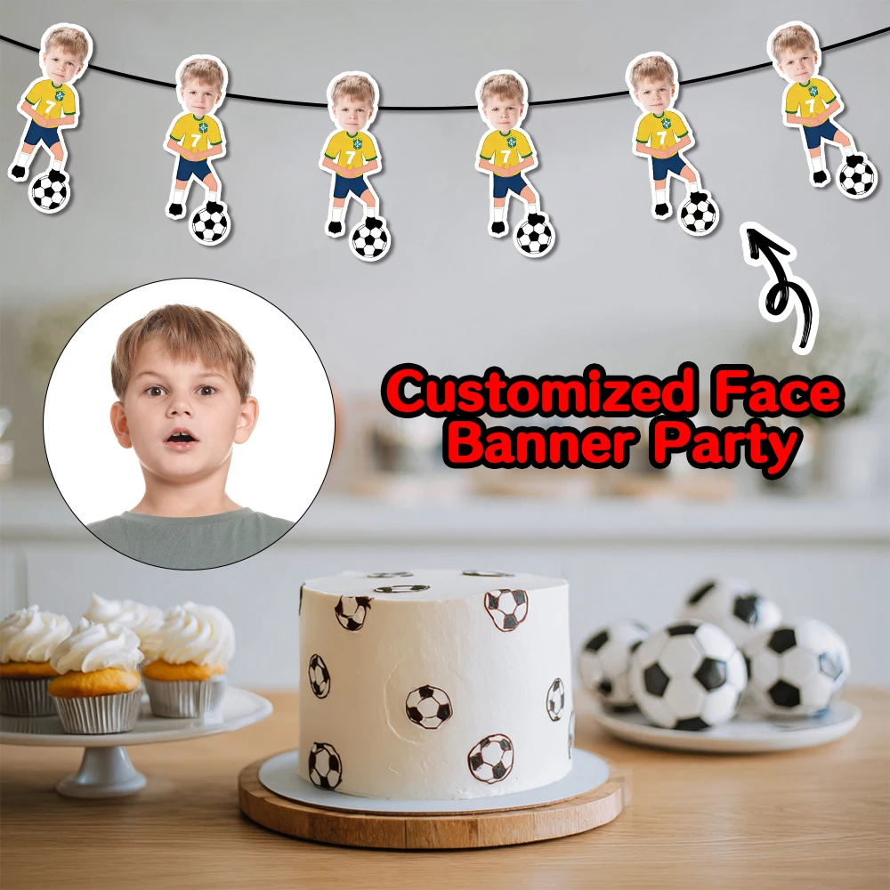 Individuell gestaltetes Fotobanner mit Fußballspieler-Motiv, perfekt für Fußball-Geburtstagsfeiern, Partyzubehör. – Detail 2