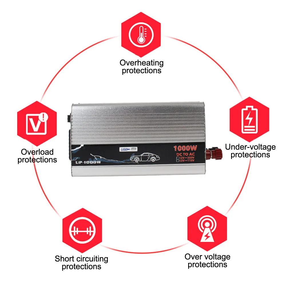 1000W 12V to 110V 220V for Car Home Laptop Truck Pure Sine Wave Power Inverter Electronic Voltage Transformer