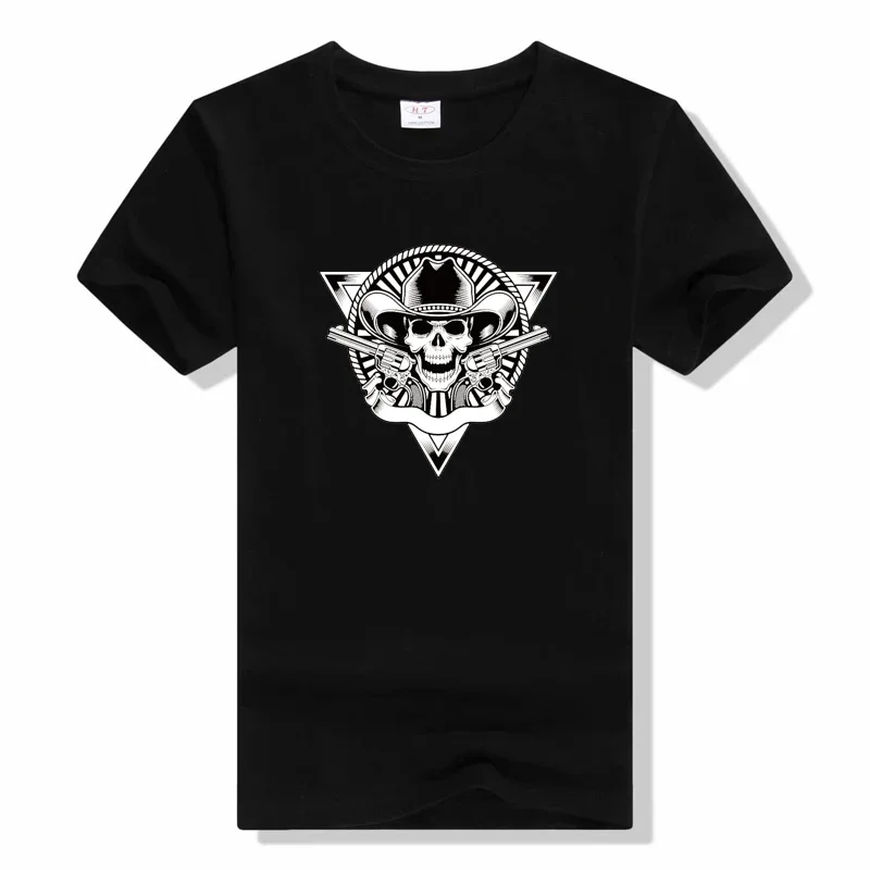 Skull Gun Punk t shirt Men Fire Arm Skull Tshirt Punk Guns Print Tops Vintage Tees Cotton  Short Sleeve Tees