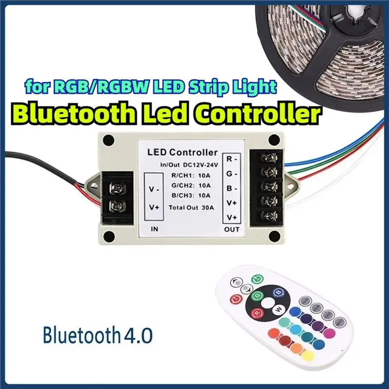 MOPHE-Bluetooth-Compatible LED Controller For RGB/RGBW Strip Lights, 360W, DC12-24V With 24Key IR Remote A