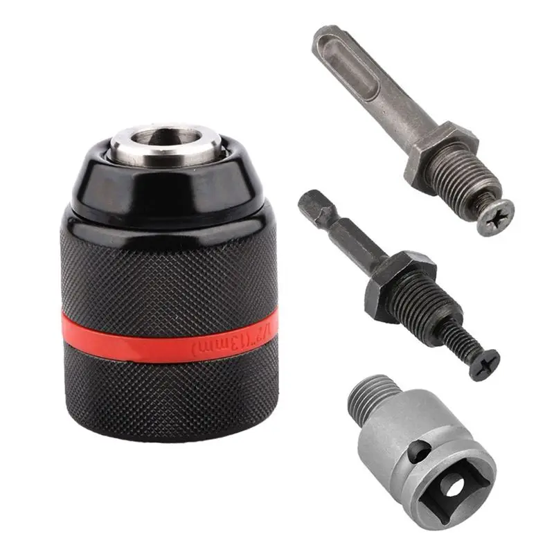 A74E-13Mm Chuck Set Hand-Tight Self-Locking Chuck Impact Electric Hammer Wrench Conversion Round Hexagon Handle Keyless Chuck
