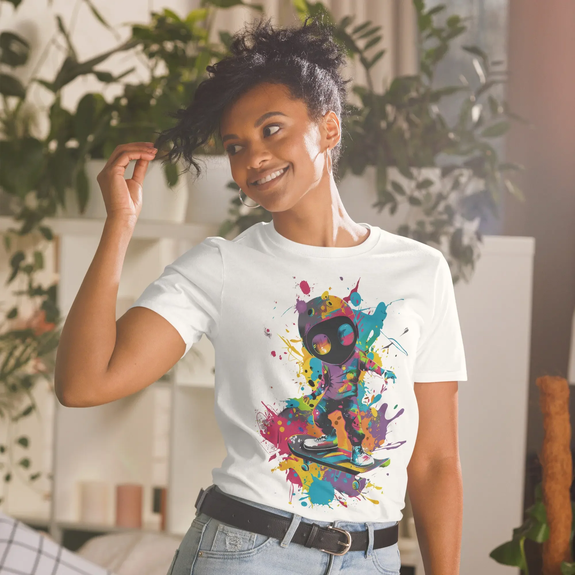 Color Splash Skater T Shirt Dynamic Skateboarding Urban Style Streetwear Top