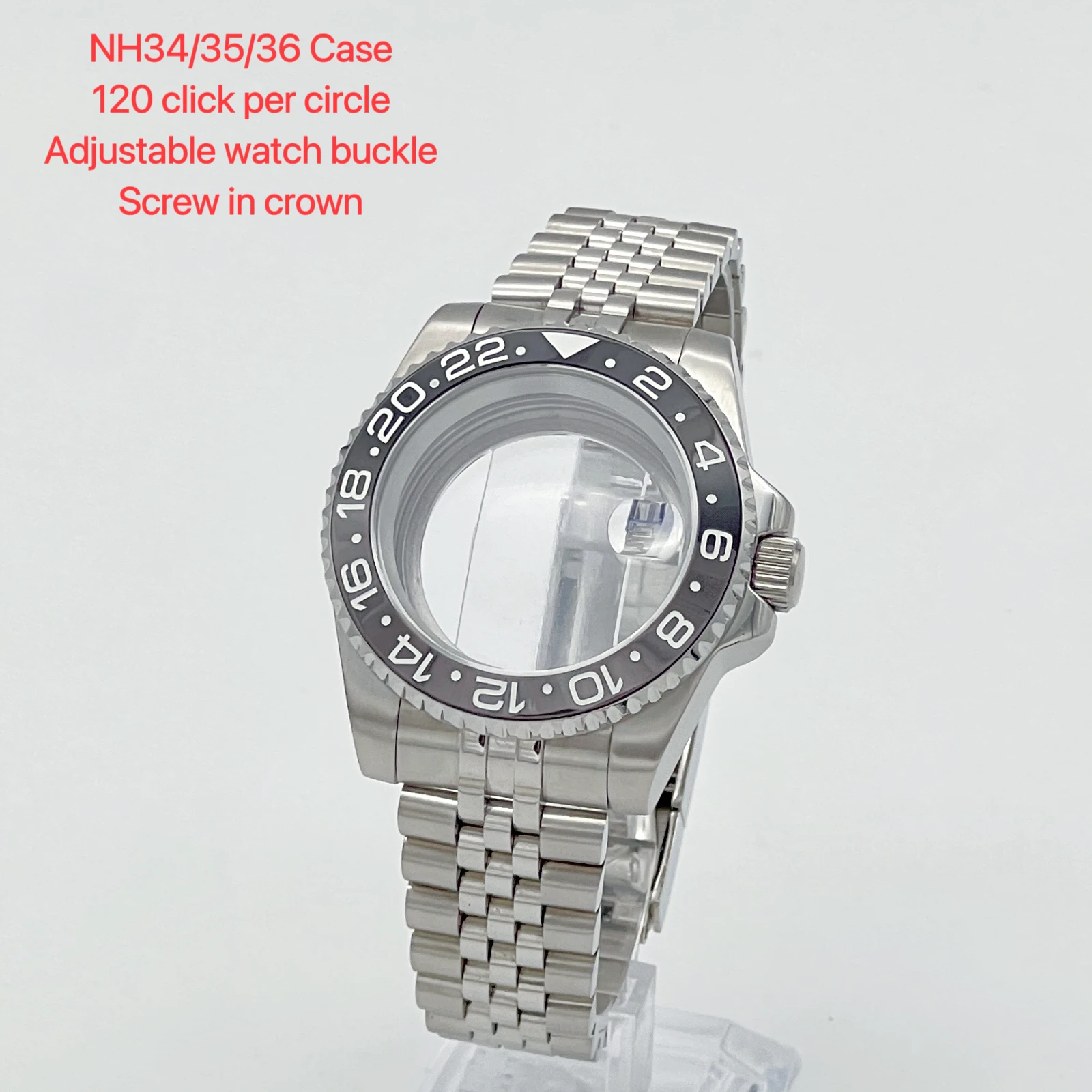 GMT watch accessories, 40mm high-quality NH35 case, case and strap set, sapphire watch mirror, compatible with NH34/35/36