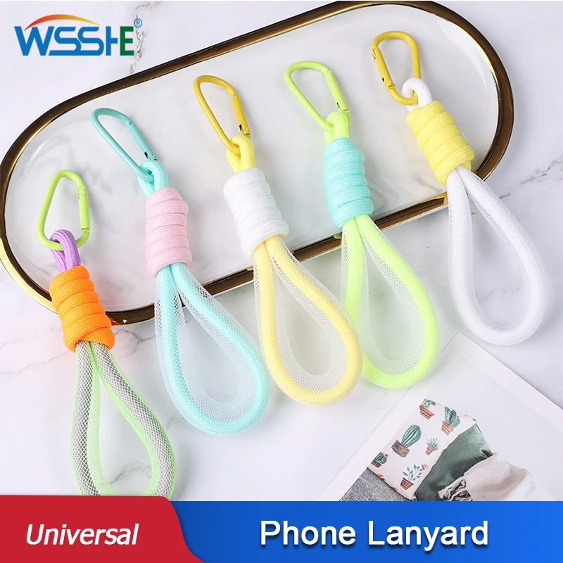 Phone Lanyard Fluorescent Color Strap Braided Strips Keycord Universal Hanging Anti-Lost Bracelet Keychain Bags Accessories