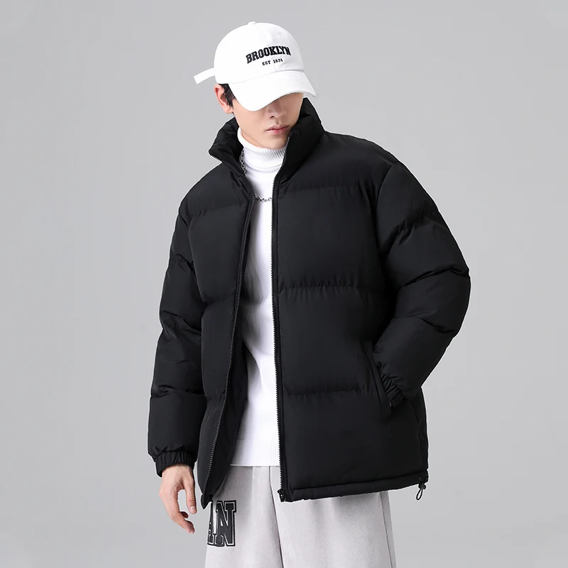 2024 Winter Men\'s Warm Jacket Cold Coat Plain Color Long Sleeve Cotton Padding Brand Standing Neck Zipper Frint Fashion Coat 5XL