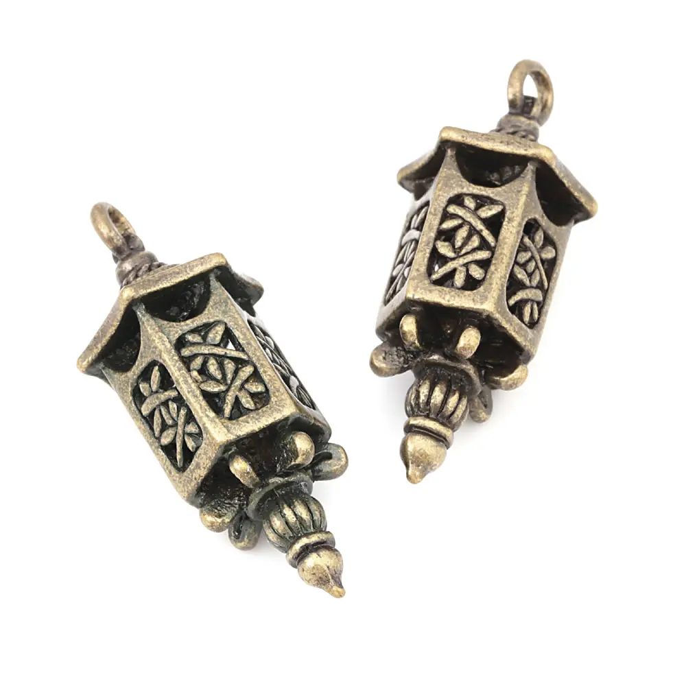 6PCS Antique Bronze Vintage Style Zinc Alloy Lanterns Charms Pendants Diy Jewelry Making Necklace Earrings Accessories for Women