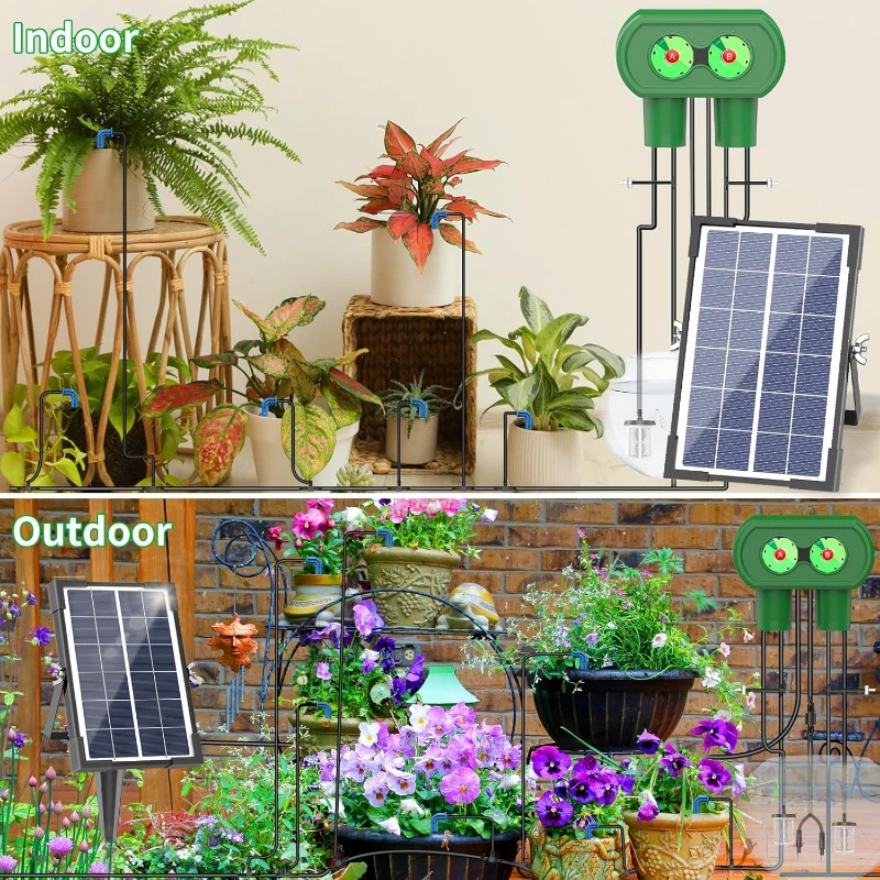 Solar irrigation system, split type dual pump drip irrigation kit, DIY garden courtyard outdoor solar simple watering device