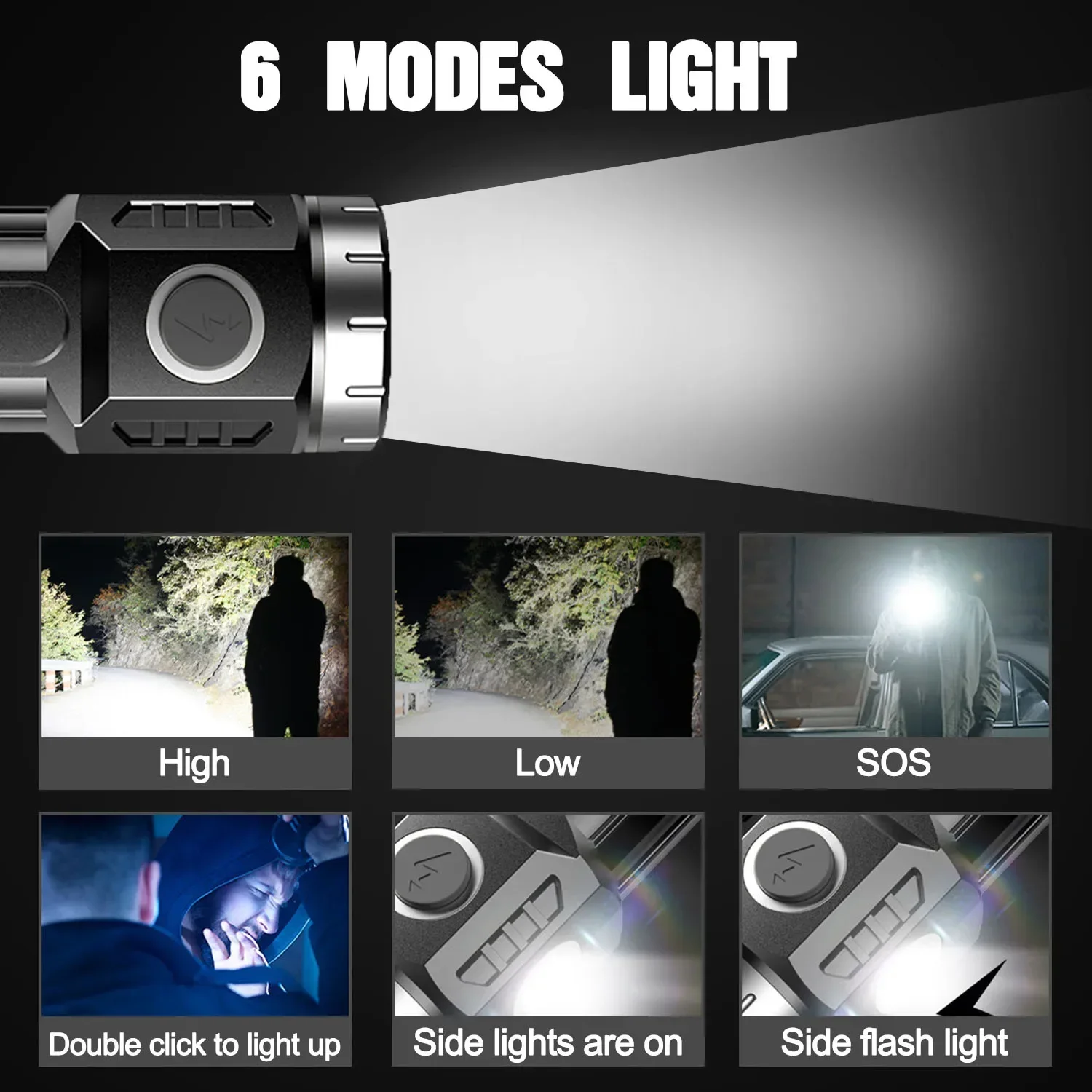 High Power 4/6/8*P35 LED Flashlight USB Rechargeable Flashlights Mini Torch with Tail Magnet Waterproof Work Light