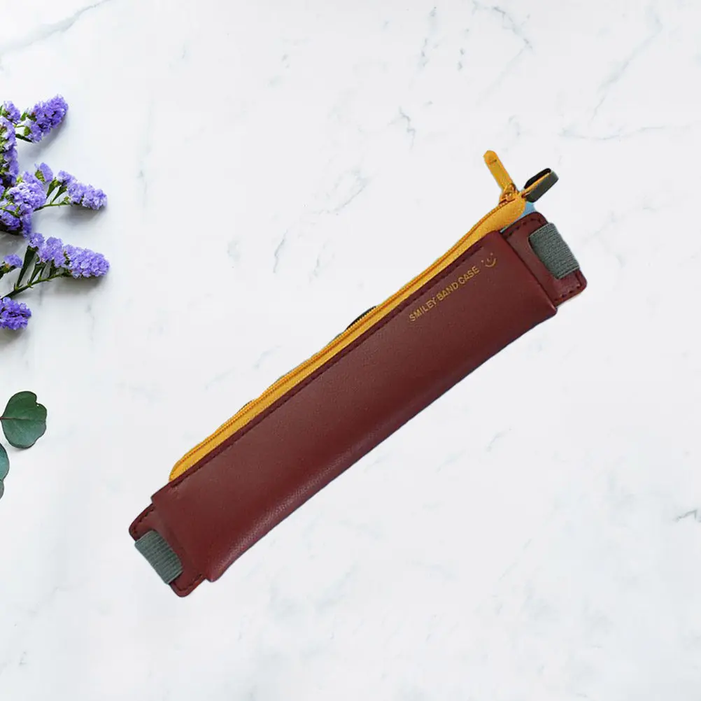 

PU Pen Case Business Elastic Buckle Wine Red High-End Pen Storage Bag Suitable for Office School Student Stationery Organizer