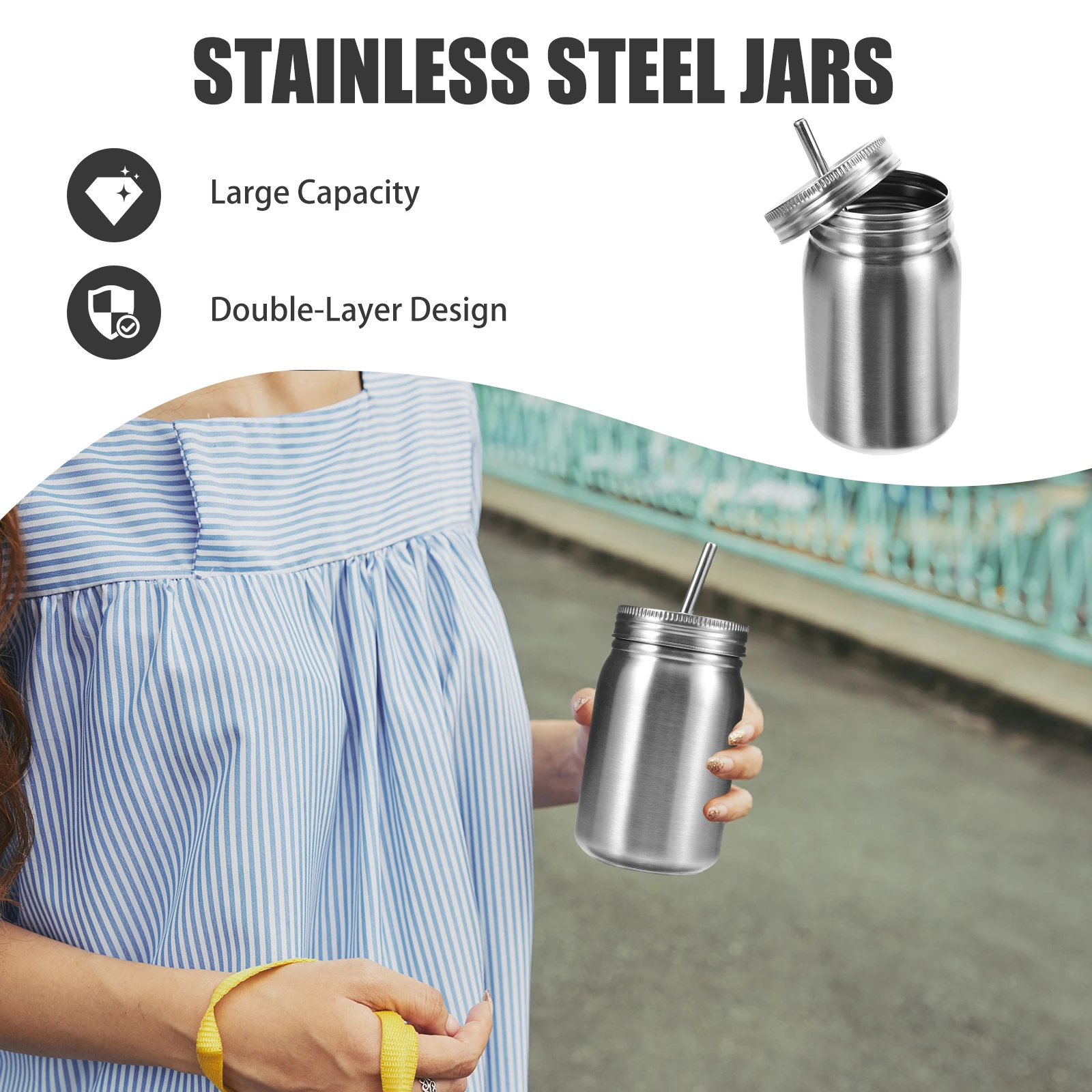 

2 pcs Stainless Steel Mason Cups 700ml Single Layer Random Style Portable RustProof Perfect for Home Office Bars Kitchen Storage