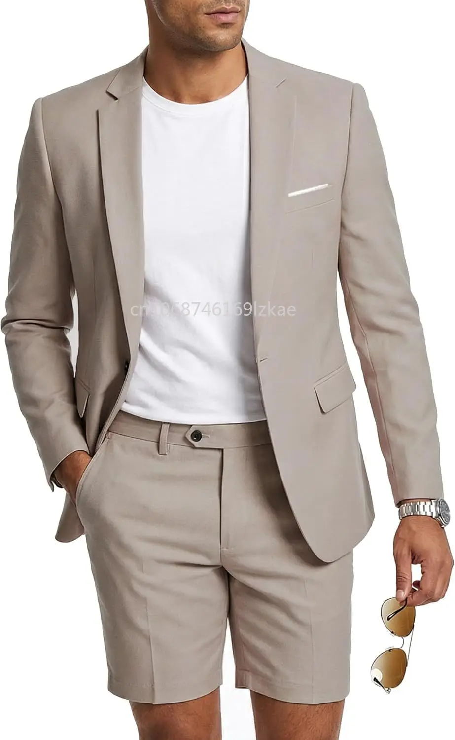 Men's 2 Piece Slim Fit Suit  One Button Blazer and Short Pants Set
