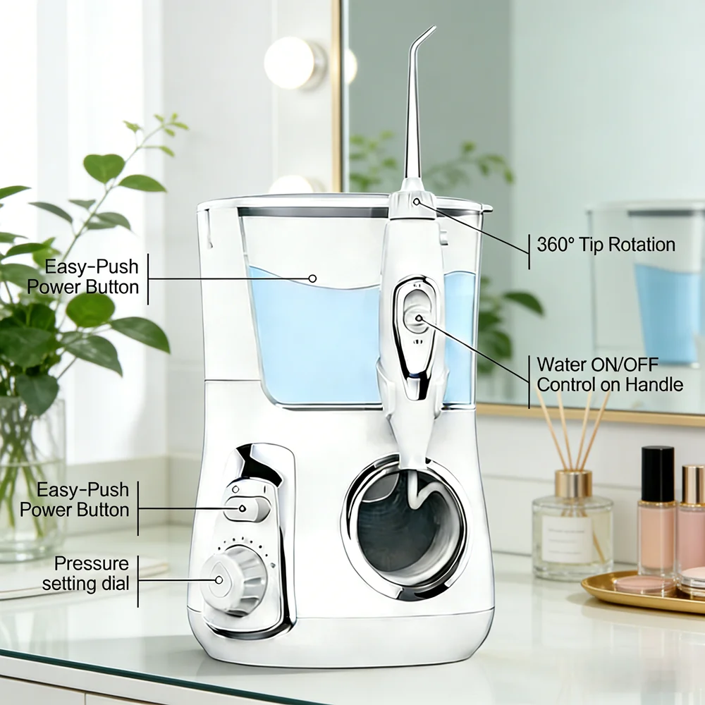 

Electric Countertop Dental Irrigator 10 Modes 800ML Water Tank Oral Care Water Flosser Teeth Cleaner