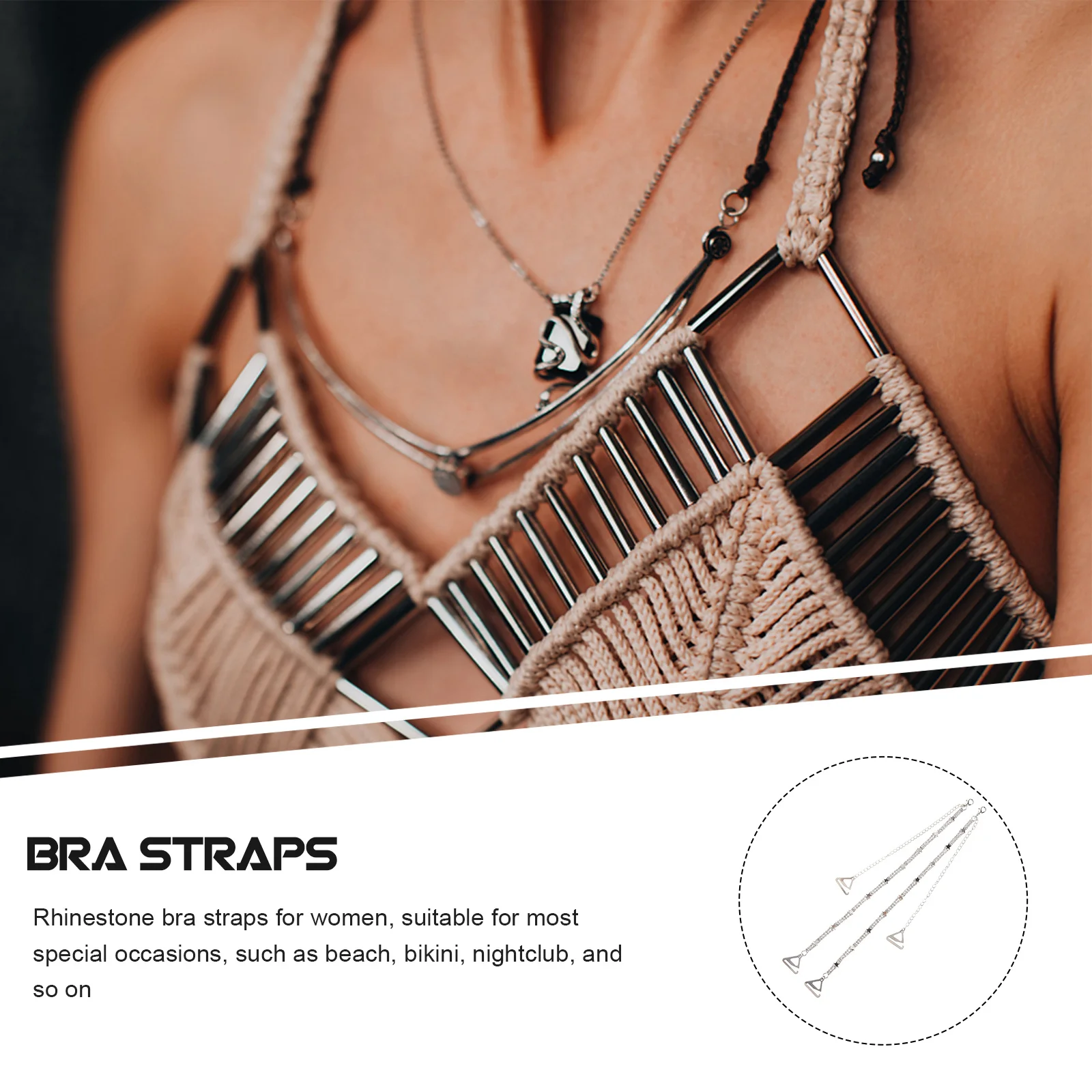 

2Pcs Rhinestone Bra Straps Decorative Metal Chains for Women Festival Cocktail Party Wear Decorative Bra Straps