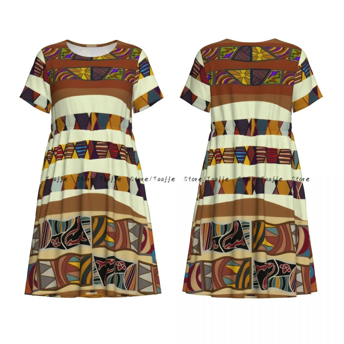 Abito da donna tradizionale popolare culturale in primo piano Trippy Boho estivo elegante o collo manica corta abito lungo allentato casual femminile