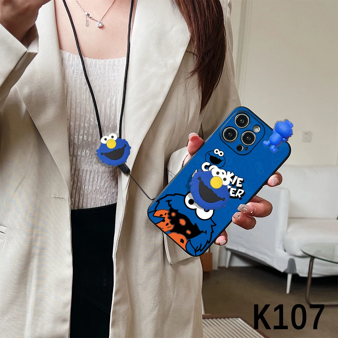 Для iPhone 6 6s 7 8 SE XR Xs 16 15 14 13 12 11 Pro Max mini Plus e Синий Красный Чехол ELMO с держателем веревки