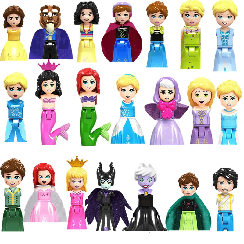 8Sets Girl Princess Fairy Tale Anna Elsa White Snow Little Mermaid Model Blocks Construction Building Bricks Toys For Children