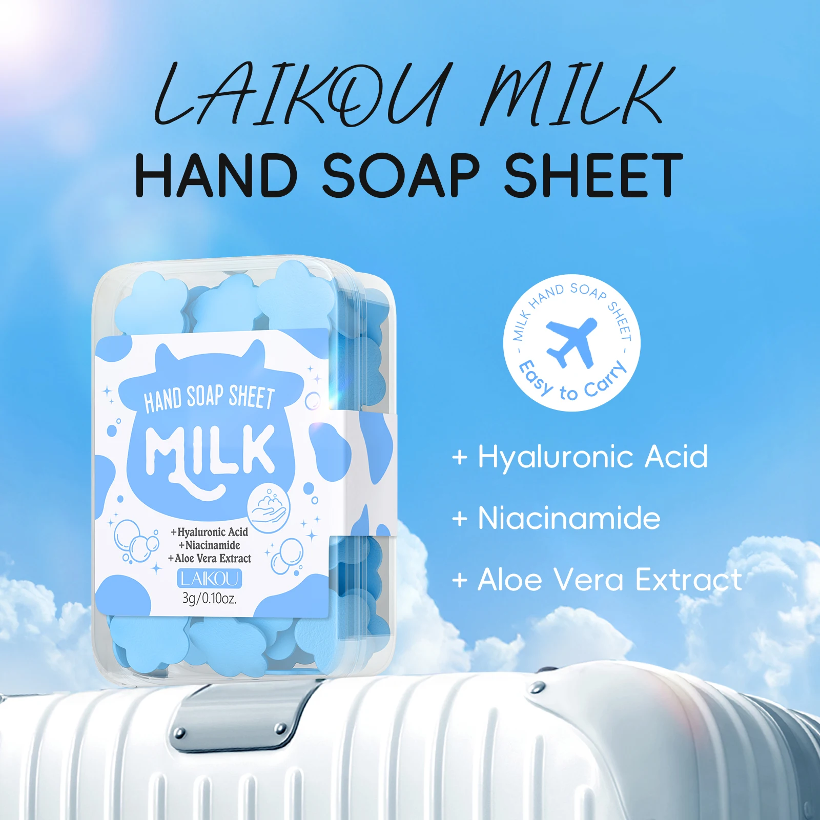 LAIKOU Milk Hand Soap Sheet - Portable Cleansing Paper with Skincare Actives 3g