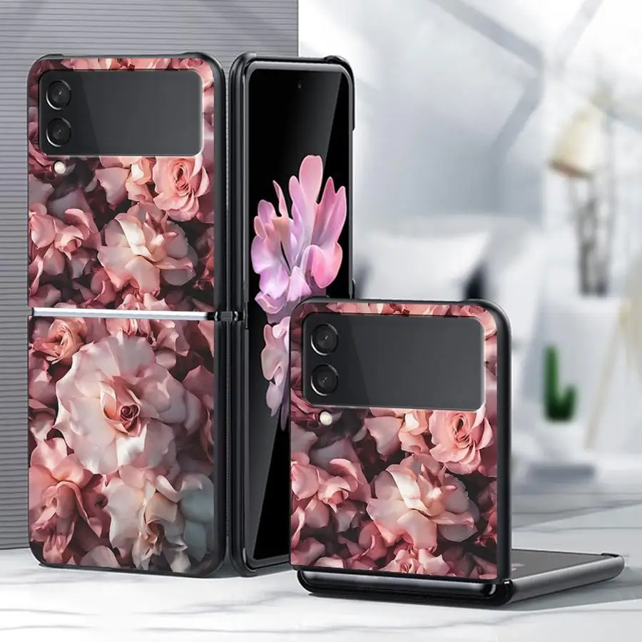 Phone Shell Funda Case for Samsung Galaxy Z Flip 8 Flip7 FE Flip4 Flip6 Z Flip 7 6 5 4 3 Flip3 Flip5 Pink Camellia