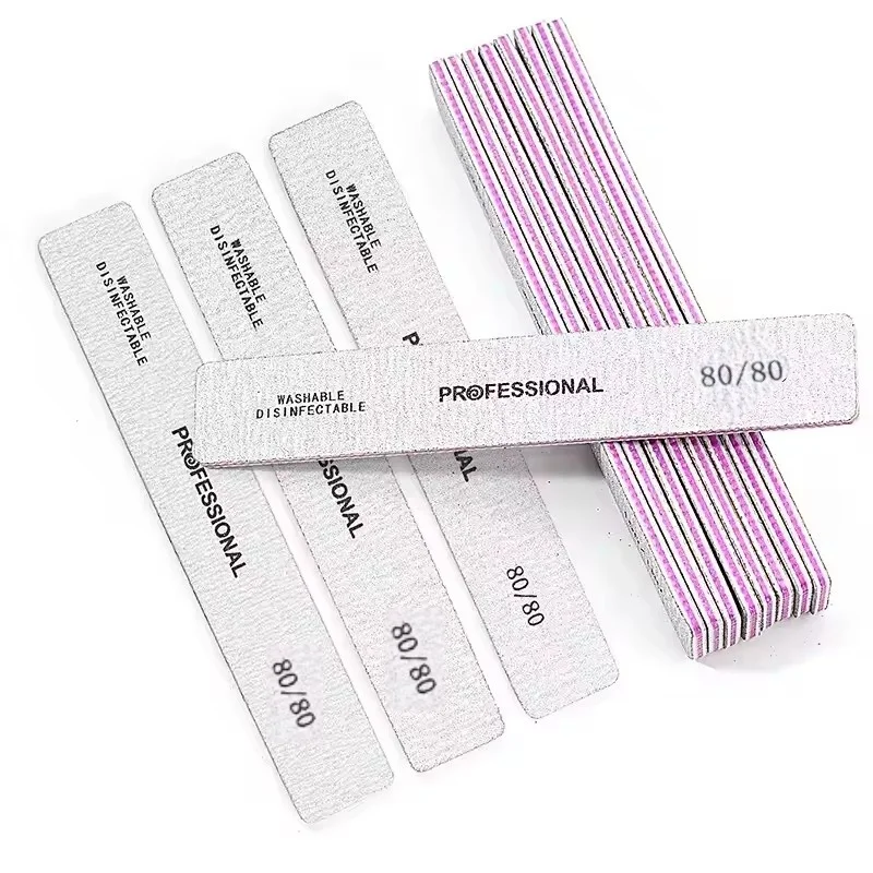 전문가용 직사각형 네일 파일 80/80 제브라 그레이 사각 네일 파일 네일 케어 버퍼 도구