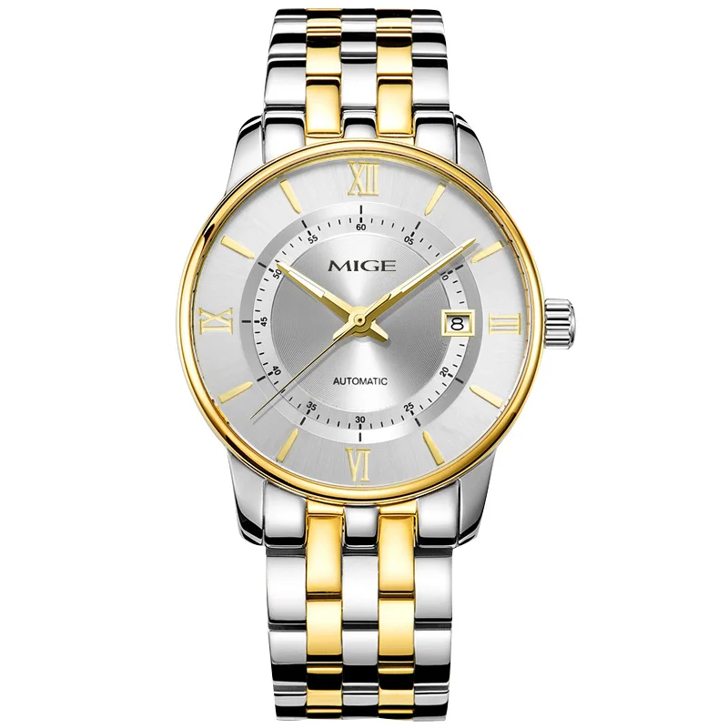 MIGE Brand Watches for Men Automatic Self Winding Mens Watch Stainless Steel Calendar Waterproof Men Mechanical Wristwatches