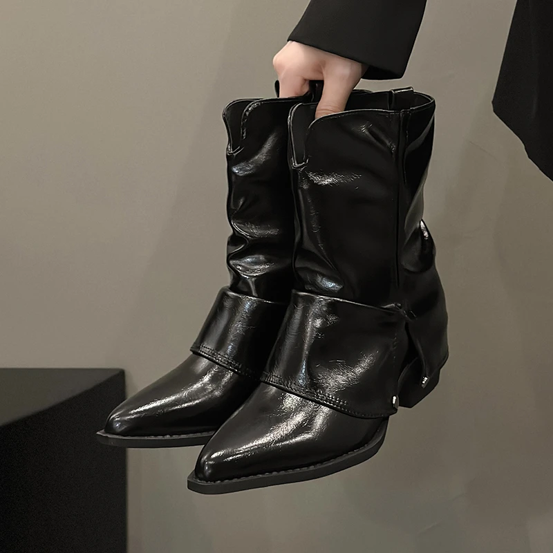 Pointed-toed Fashion Black Trouser Leg Boots for Women 2026 Autumn and Winter New Pile Boots Short-leg British Style Retro