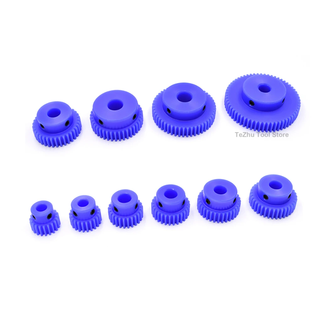 1 pz 1 M ingranaggio cilindrico in Nylon blu 1 stampo 15 denti-120 denti ingranaggio cilindrico in plastica con foro passo 4/5/6/7/8/10/12/14/15/16mm 15-120T