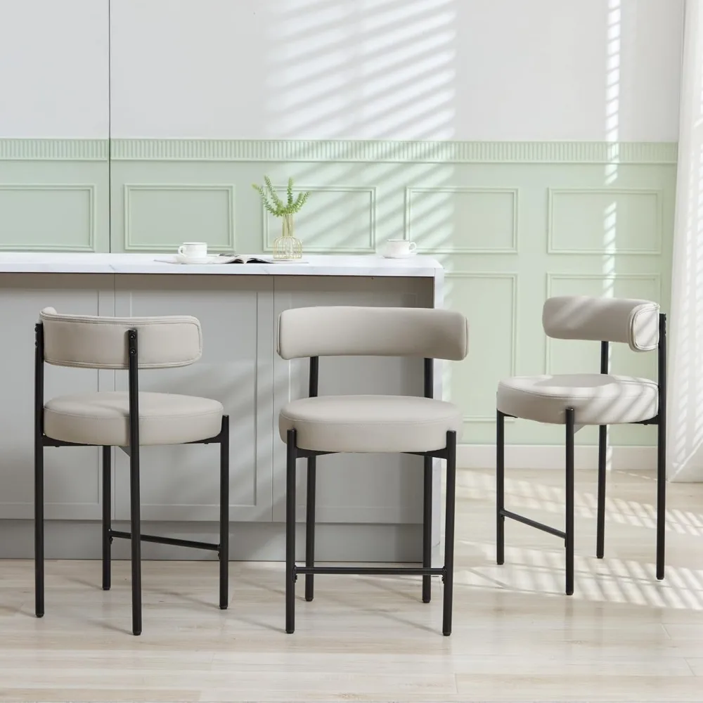 

Counter Height Bar Stools Set of 3, 24'' Faux Leather Bar Stools with Back, Mid-Century Modern Bar Chairs for Kitchen Island