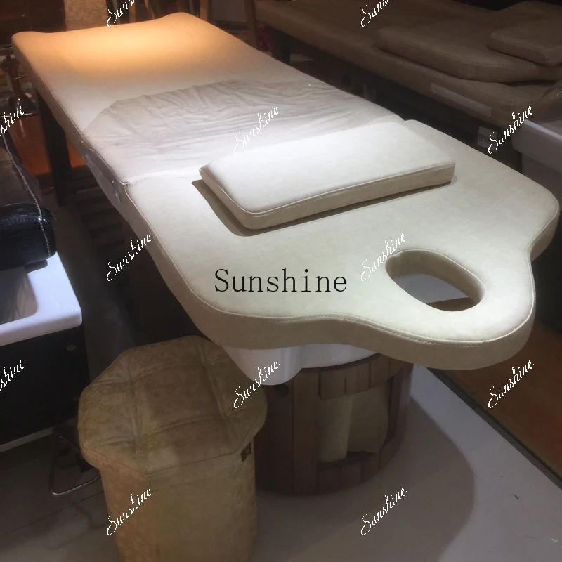 Hair salon shampoo bed full lying high-grade ceramic basin ear picking solid wood flushing bed  TF