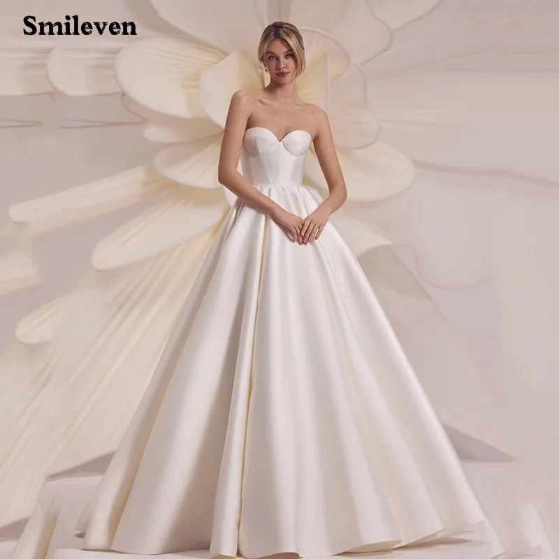 

Smileven Satin Wedding Dress 2 Piece Off The Shoulder Tulle Shwal Bride Dress vestidos de novia Elegant Wedding Gowns 2024