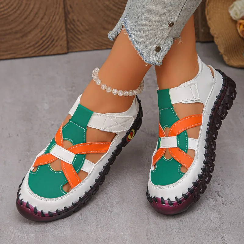 Ethnic Style Summer Women's Shoes Mixed Colors Comfortable Non-slip Thick Sole Flats New Casual Fashion Hiking Sandals