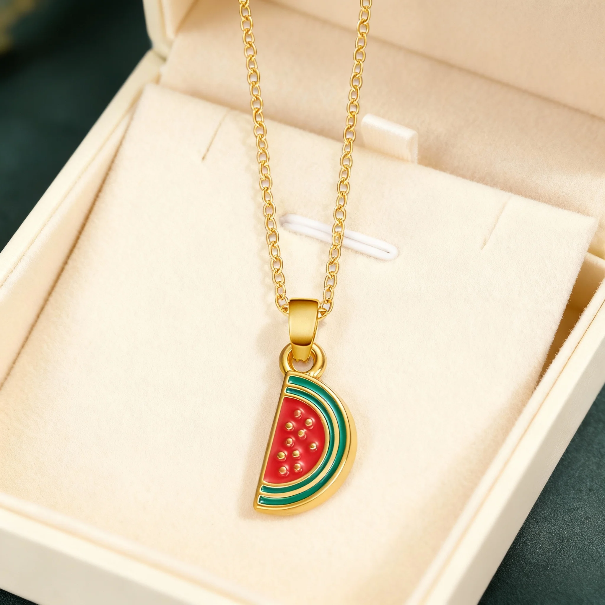 Retro Gold Farbe Edelstahl Kirsche Halskette für Frauen Charme Rote Emaille Erdbeere Halskette Trendy Wasserdicht Schmuck Geschenk – Detail 2