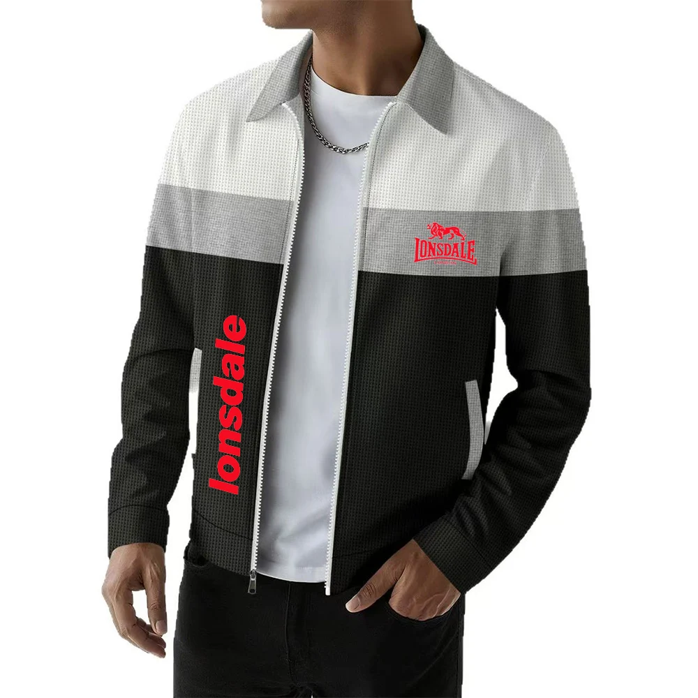 LONSDALE Spring and Autumn Men's Fashion Street Collar Jacket, Outdoor Casual Pocket Zipper Men's Baseball Jacket