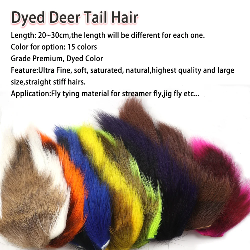 Vampfly 1PC Dyed Deer Tail Hair Fur Bucktails For Jigs Salmon Fly Tying Saltwater Streamers Fly Wing Tail Fly Tying Materials