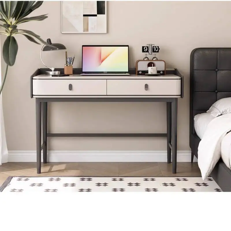 Moderner, minimalistischer Schreibtisch im cremefarbenen Stil, Schlafzimmer, kleine Einheit, multifunktionaler Schreibtisch, Nachttisch, Heimcomputertisch, High-End