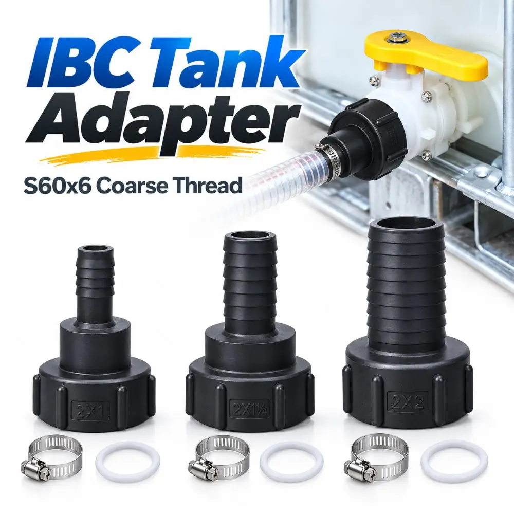 New Plastic IBC Tank Adapter with Clamp S60x6 Coarse Thread Hose Barb Fitting Black Threaded Cap Adapter for Chemical Barrel