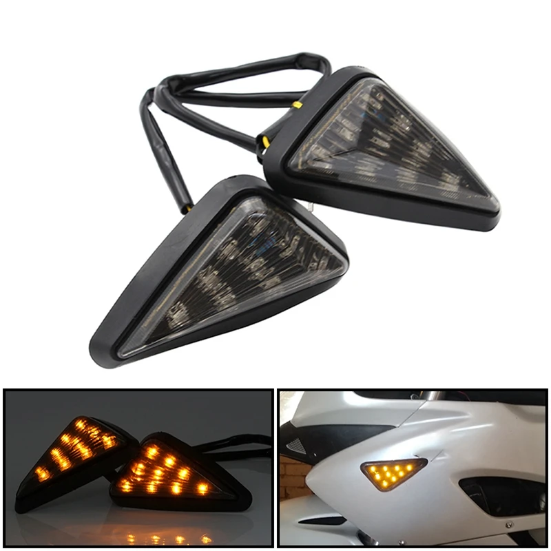 2 PièCes SéRies Encastré en Forme de Triple Coin LED Clignotant, 12V Moto Clignotants pour Suzuki Honda Yamaha