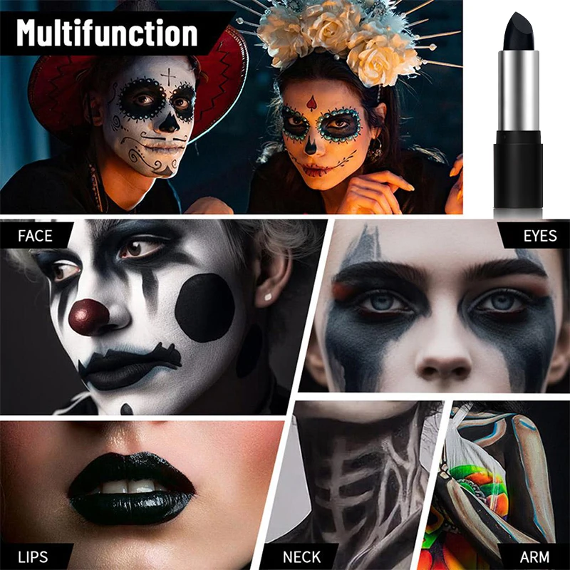 مجموعة عصا طلاء الجسم باللون الأسود والأبيض والأحمر لحفلات الهالوين، تغطية كاملة، طلاء الجسم، مكياج المهرج، طلاء الوجه، مستحضرات التجميل