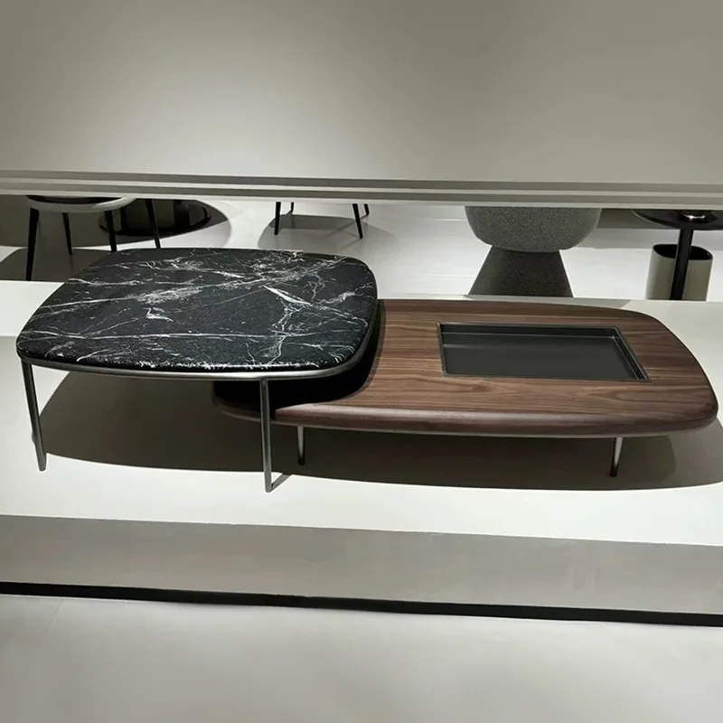 

Modern minimalist antique walnut marble coffee table