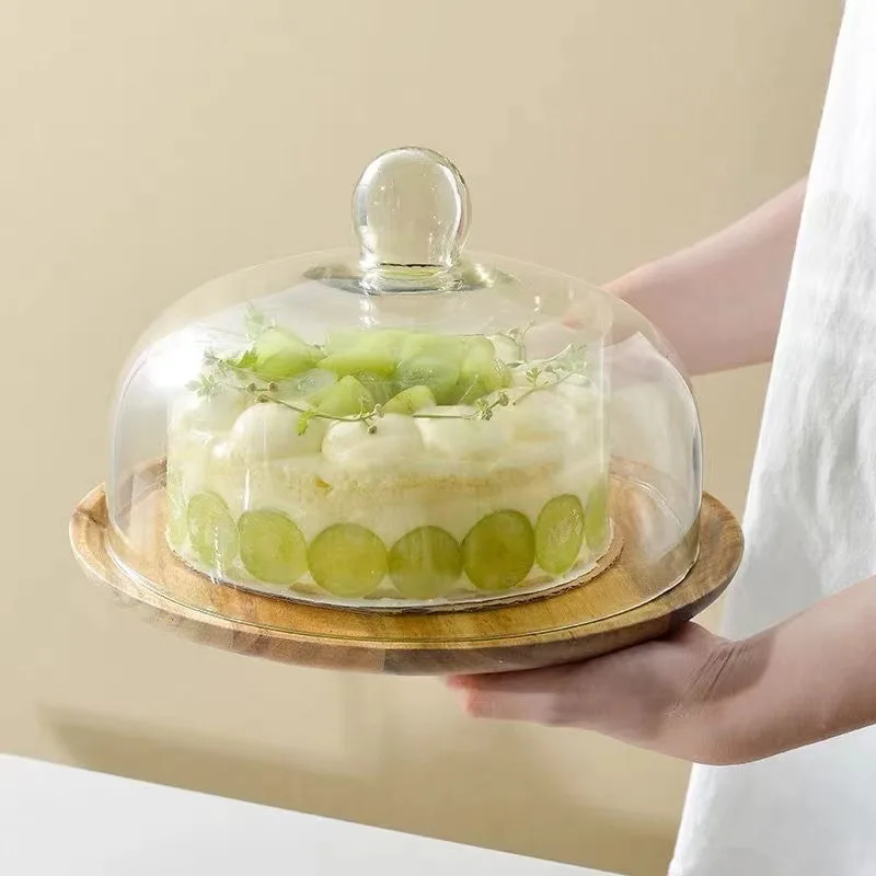 Wooden Cake Plate Glass Cover Dessert Display Tray Tasting Sweet Treats Stand Creative Design Short Sleeve Women's T-shirt