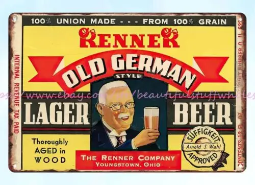 Renner Old German Lager Beer Youngstown metal tin sign service plaque