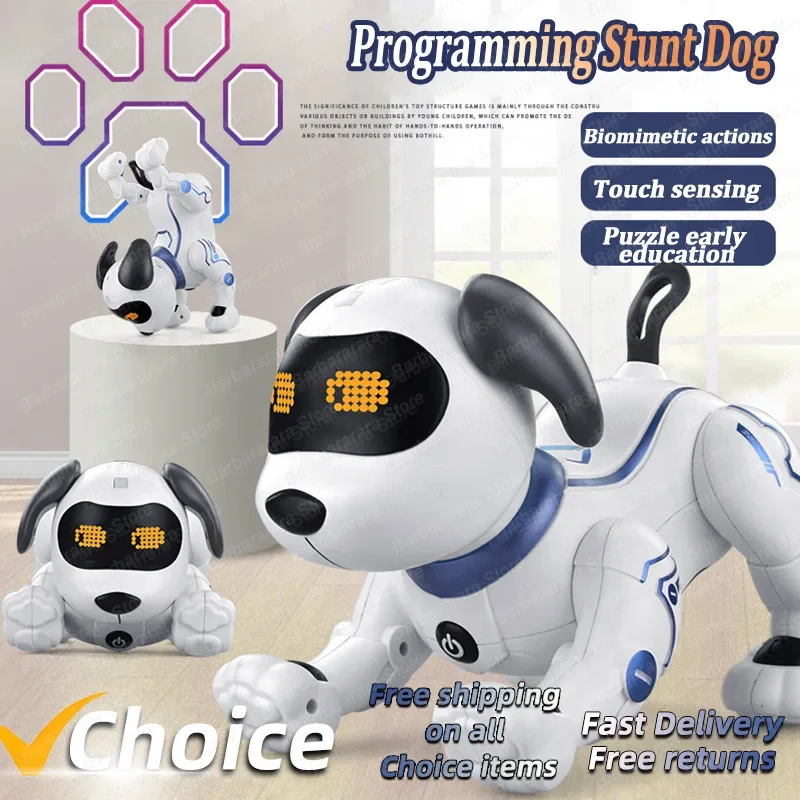 Hot Funny RC Robot Electronic Dog Stunt Dog Voice Command Programmable Touch-sense Music Song Robot Dog for Children\'s Toys Car