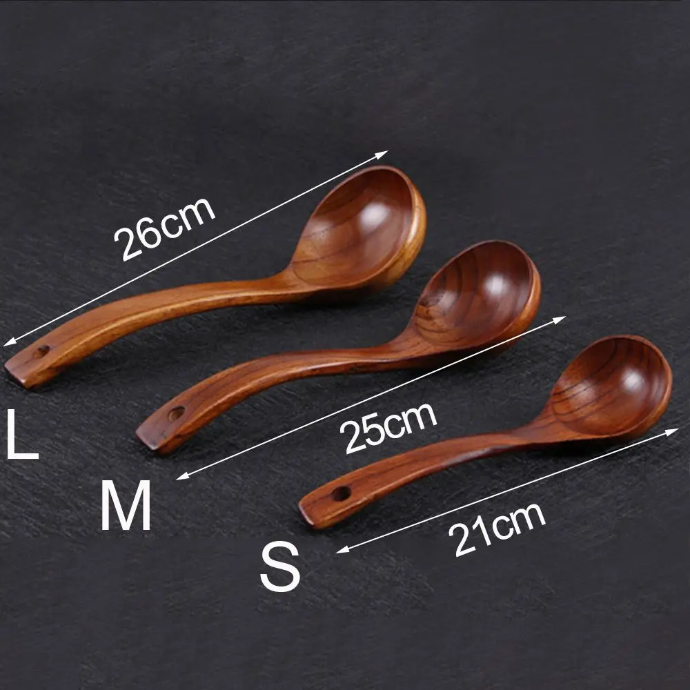 Wooden Spoon Soup Scoops Natural Tableware Spoon Large Long Handle Spoons Utensils Ramen Rice Soup Spoon Kitchen Supplies